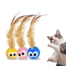 3-Pack Interactive Cat Ball Toy with Natural Feathers  Indoor Play for Catst...