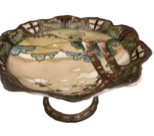 NORITAKE Porzellan JAPAN NIPPON HANDBEMALT Umriss Landschaft Kompott Sockel EUC - Bild 7 von 10