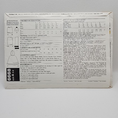 Simplicity New Look 6668 Child Toddle Cape Vest Hat Scarf Pattern Size 3-8 Uncut - Picture 5 of 7