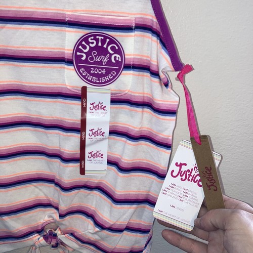 Girls Justice Striped Tank Top Size Medium 10 Knot Tie In Front Kids Shirts - Picture 2 of 3