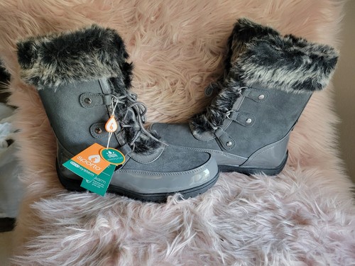 NWT Sporto Minor Waterproof Castle Rock Suede Chunky Boots Faux Fur Gray Black - Picture 3 of 7