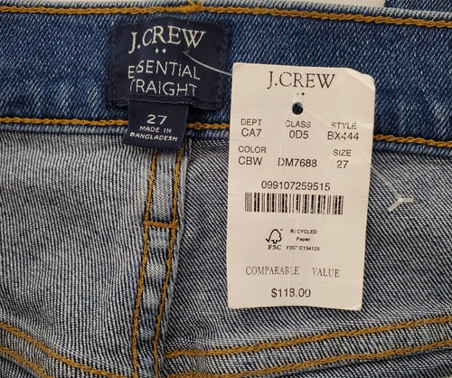 Pantalones de mezclilla para mujer J Crew talla 27 Essential pierna recta dobladillo deshilachado sin dobladillo BX444 NUEVOS CON ETIQUETAS - Imagen 3 de 7