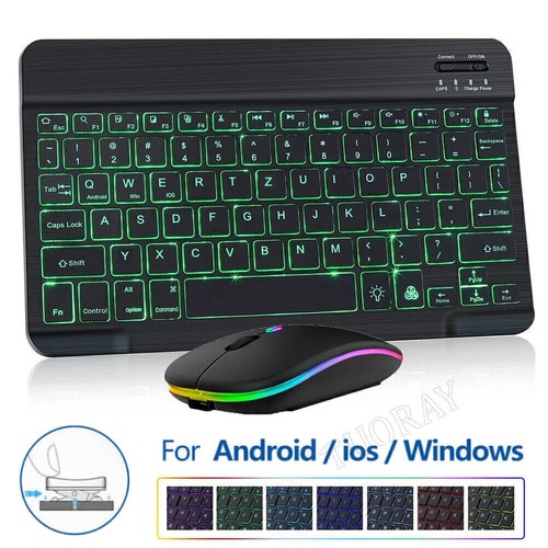 QWERTZ Bluetooth Tastatur Maus Beleuchtet Keyboard für PC Handy Tablet Universal - Bild 14 von 35
