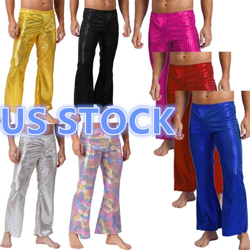 Men Shiny Sequins Flares Pants Bell Bottoms Trousers Hip Hop Jazz Dance Pants - Bild 8 von 73