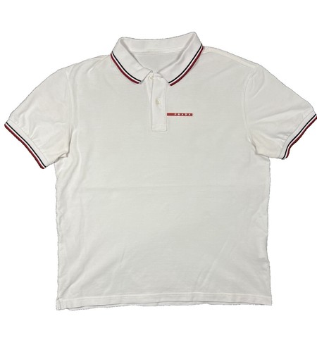 Prada Red White Stripe Polo Shirt size S Men Plastic Logo