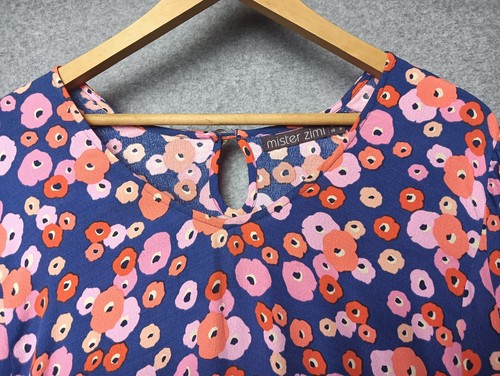 Mister Zimi Dress Size 10/ Us 6 Relaxed Fit Tiered Hem Viscose Floral on Blue - Picture 5 of 17