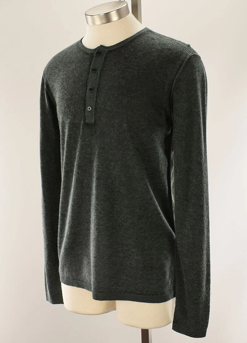 JOHN VARVATOS Forest Green CHRISTIE Silk Cashmere Henley Sweater XL NWT