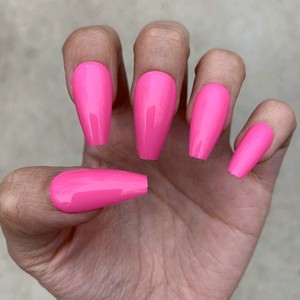 Hot Pink Glossy Long Coffin Press On Nails 28 Pc Nail Set Fake False Glue On Kit Ebay