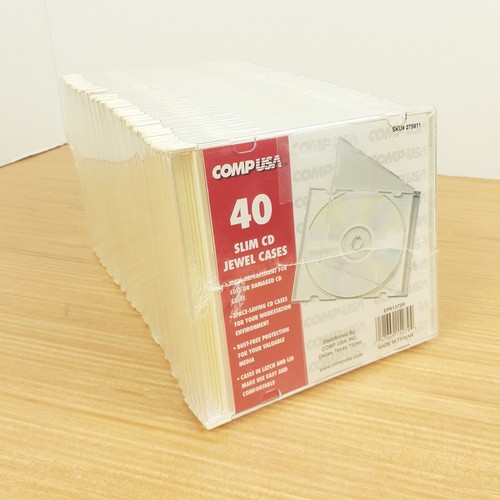 Custodia gioiello 40 dischi CD singoli slim cover trasparente base bianca sigillata in fabbrica - Foto 1 di 11