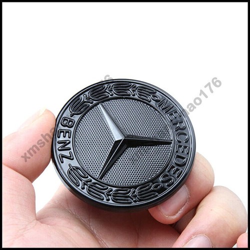 AMG Front Hood Emblem Glossy Black Flat Laurel Wreath Badge Mercedes W205 W213 - Picture 3 of 6