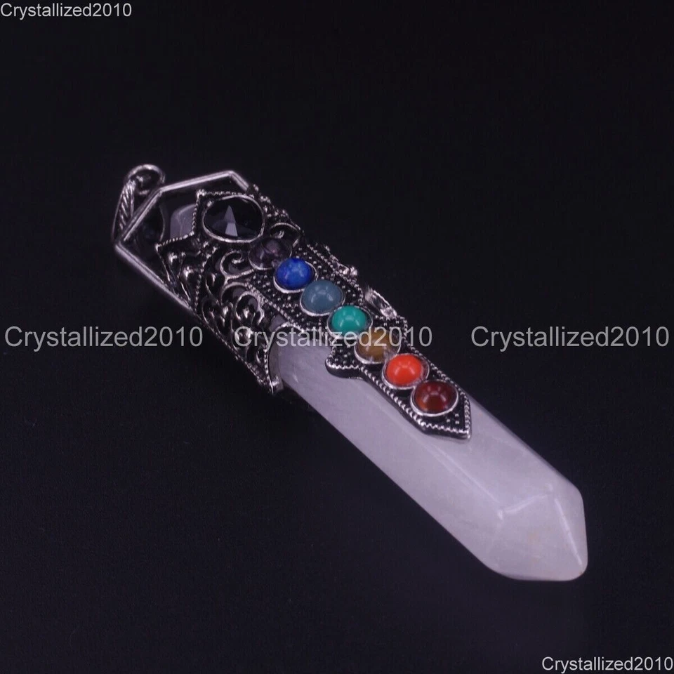 Perline con ciondolo esagonale con 7 pietre preziose naturali, scettro, in... - Immagine 3 di 4