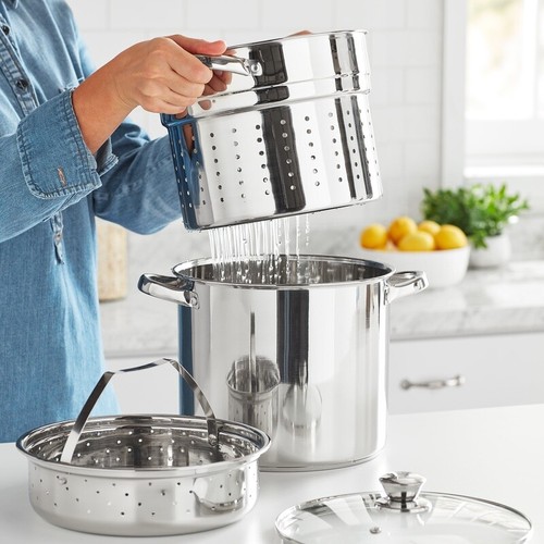 4 Pc Stainless Steel Multi-Cooker Set 8qt Stock Pot Steamer Colander Lid Kitchen - Picture 3 of 15