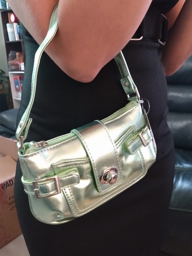 Vintage Metallic Green Small Handbag Purse 8"L NWT - Picture 3 of 16