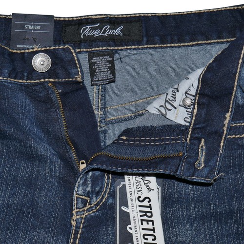 True Luck Straight Leg Jeans Dark Wash Denim Thick Stitch Men's Size 34x32 BKE - Picture 6 of 8