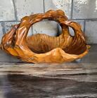 Vintage Burl Wood Bowl Basket Natural Wood Grain Vintage w/Handle Hand Carved