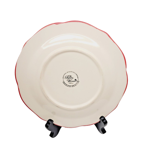 The Pioneer Woman Happiness Scalloped Stonewear 8.8" Dessert Plate Red Trim - Picture 4 of 8