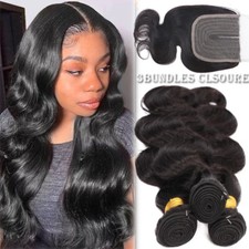Body Wave Human Hair 3Bundles Weft WITH 4*4Lace Closure Indian Virgin Human Hair