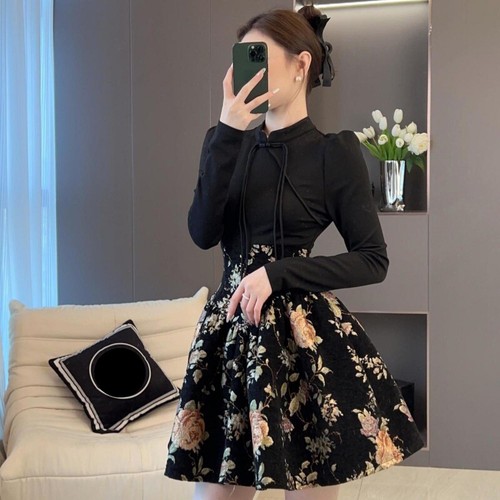 Ethnic Lady Long Sleeve Dress Short Floral Tassel Swing Retro French Style Dress - Picture 4 of 7