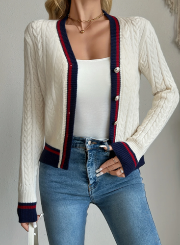 Strickjacke für Damen, Weste, edel, Freizeitweste, Strickweste, weiß, blau - Bild 4 von 5