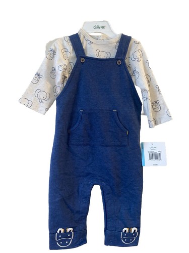 LITTLE ME New 6-9 Month BOYS KNIT Overall SET Elephants 2 PIECE Blue - Picture 2 of 7