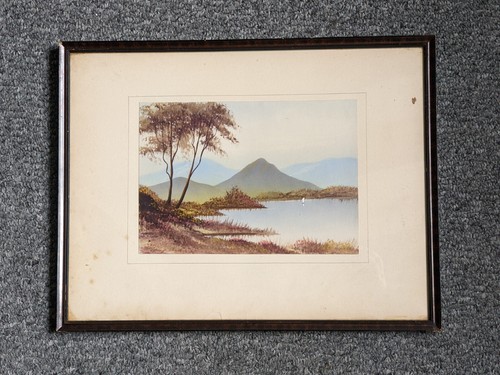 Vintage c.1940s Original gouache painting indistinctly signed landscape - Picture 2 of 16