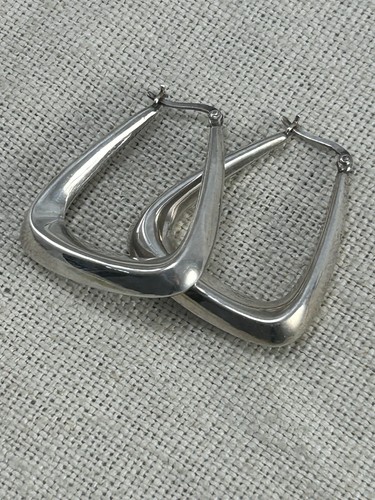 VINTAGE IBB THAI 925 SILVER puffy creole hoop earrings 35mm - 第 2/10 張圖片