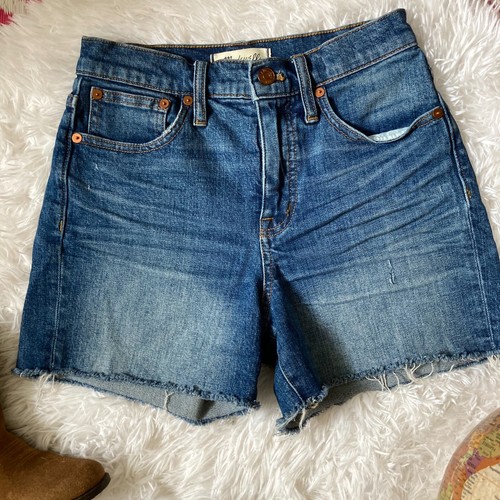 Madewell High Rise Denim Shorts Raw Hem Medium Wash Blue Jean Shorts 24 - Picture 5 of 11