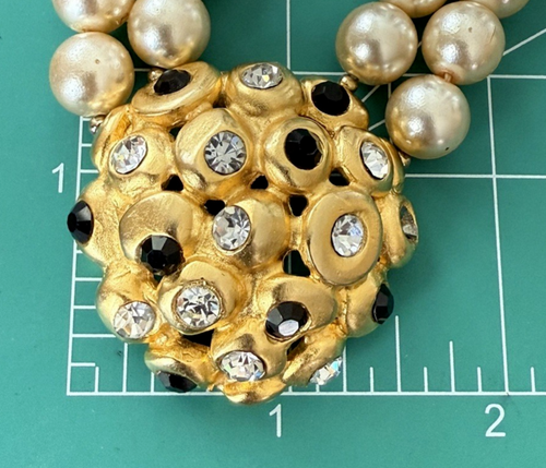 VINTAGE SIGNED BEN AMUN DOUBLE STRAND FAUX PEARL RHINESTONE PENDANT NECKLACE - Picture 5 of 13