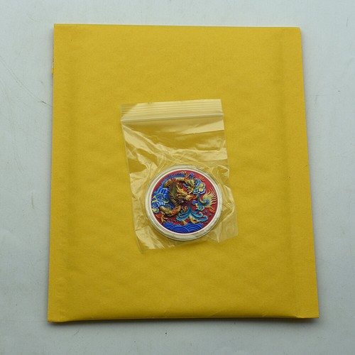 Bunte versilberte Medaille chinesischer Drache Gedenkmünze altes Tier - Bild 11 von 12