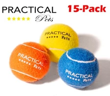 15 Fetch Balls Dog Training Chew Toy Tennis Ball Size PRACTICAL PETS