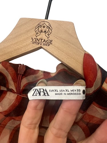 Zara Groovy Retro Orange Geometrisch Bedruckt Organza Langarm Minikleid XL - Bild 6 von 13