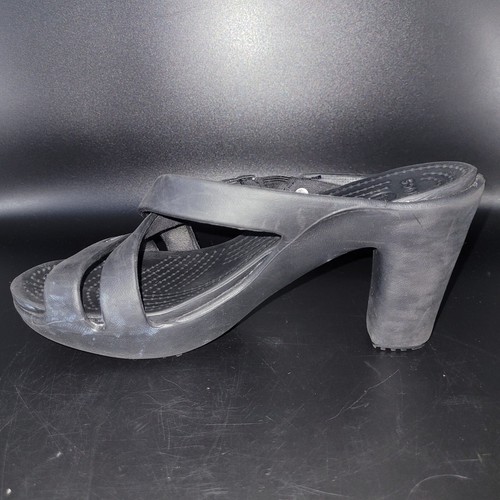 Sandalias Crocs negras de tacón para mujer 7 Cyprus IV punta abierta sin cordones con tiras 14558 - Imagen 8 de 12
