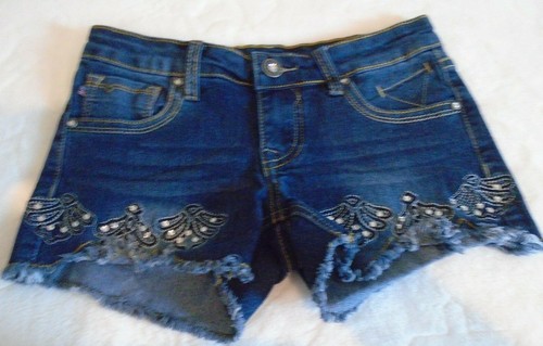 Vigoss Jeans The Jagger Jean Shorts Big Girl's Size 8 Frayed Hem Embellished - Picture 3 of 10