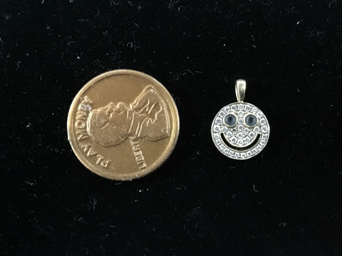 Echter EYEFUNNY Anhänger Lächeln blaue Saphir Augen klarer Diamant 18K Gelbgold - Bild 6 von 7