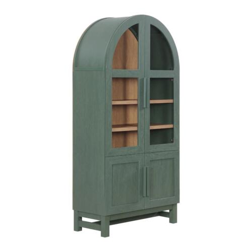 Elegant Arched China Display Cabinet Sturdy Wood Glass Doors Kitchen Dining Room - Picture 3 of 14