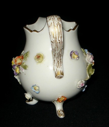 ANTIQUE MEISSEN PORCELAIN MINIATURE CREAMER ENCRUSTED WITH FLOWERS 3.25 TALL - Picture 4 of 12