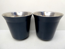 2 VINTAGE DESIGN NESPRESSO PIXIE COFFEE CUPS BLUE GREEN METALLIC STAINLESS STEEL