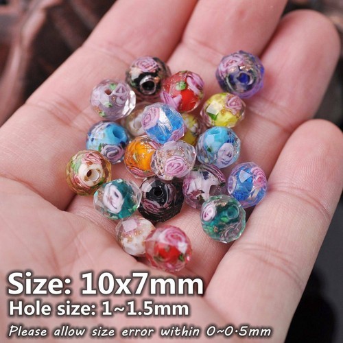 Lote de 10 cuentas de vidrio de cristal de murano con flor de rosa facetada Rondelle de 10 mm 12 mm - Imagen 4 de 16