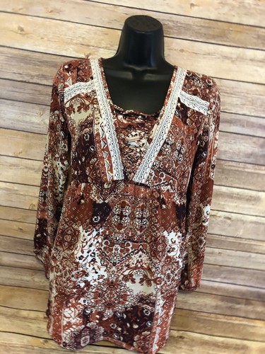 Vanity Womens Shirt Size XS  Long Sleeve Rust Western Style Tunic Top Blouse - Picture 6 of 11