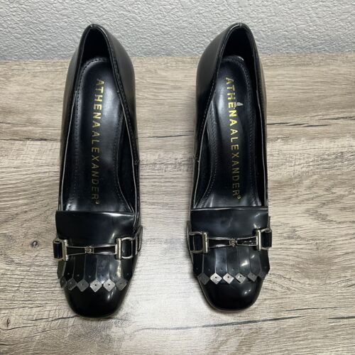 Athena Alexander Women's Olivia Penny Loafer Pumps Black Size 7 Fringe Buckle - Picture 2 of 12