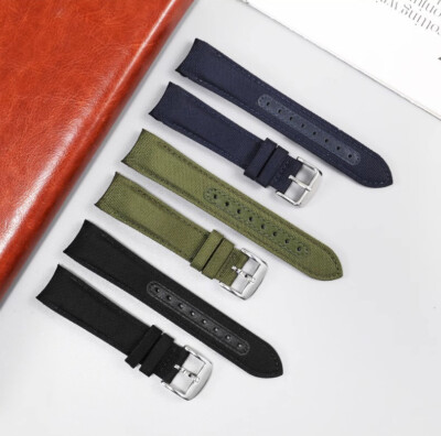 Curved End Nylon Canvas Watch Band Replacement Strap Wrist Bracelet 20mm 22mm
