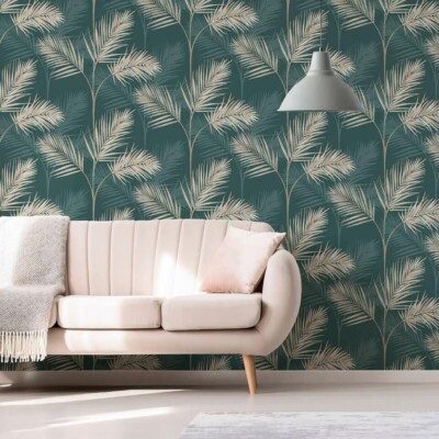 Edle Dekor South Beach Palme Tapete Metallic Tropical FD42679 Smaragd