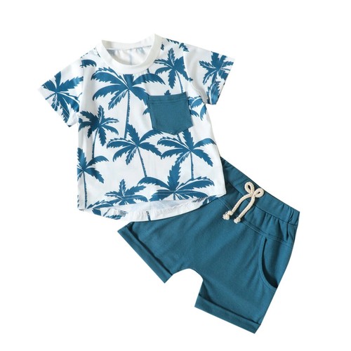 Toddler Baby Boy Clothes Beach Short Sleeve Palm Print T-Shirt Shorts Set Outfit - Picture 11 of 12