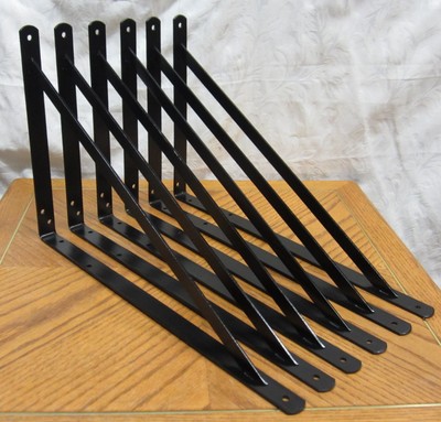 Metal Fixed L Lot 6 Black Extra Heavy Duty Steel 19.25” x 12.5” Shelf Brackets