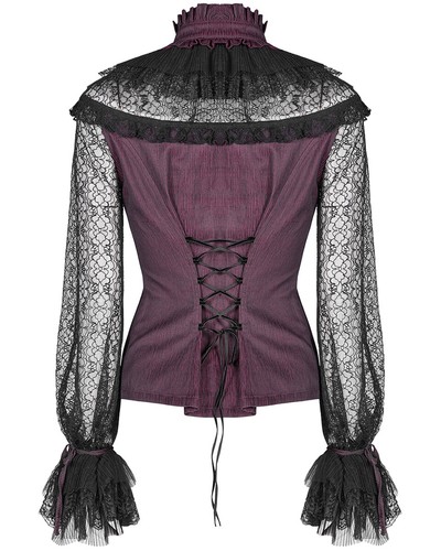 Gothic Vampire Black Red Shirt Steampunk Punk Lolita Top Womens Rave Lace Blouse 1wqCvSEx