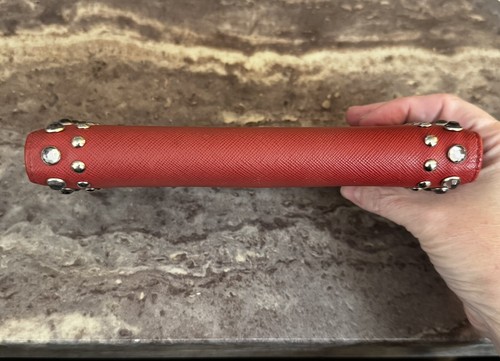 STUNNING Vintage Red Prada Wallet w/ Crystals Rhinestones & Silver Studs RARE! - Picture 8 of 16