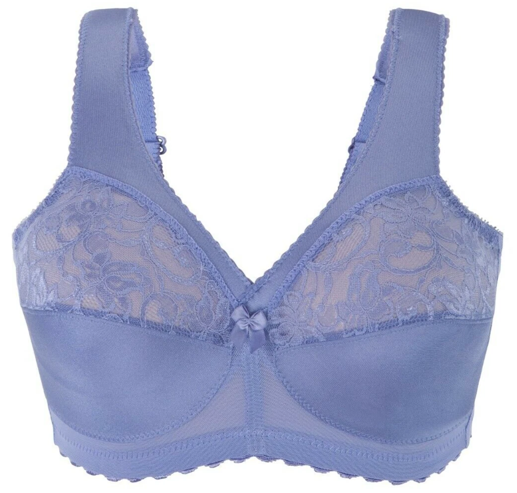 Glamorise MAGIC LIFT Bra 46C (COMFORT-STRAPS) Wireless (SUPPORT) LACE Blue  NEW