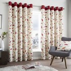 Fusion Beechwood Floral Ready Made Eyelet 100% Cotton Curtains Pair Red