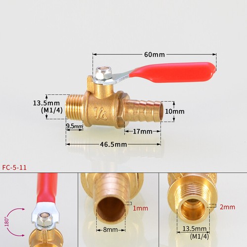 1/8" 1/4" 3/8" Female Male Brass Chrome Ball Valve Thread Barb Inline Shut-off - Picture 21 of 32