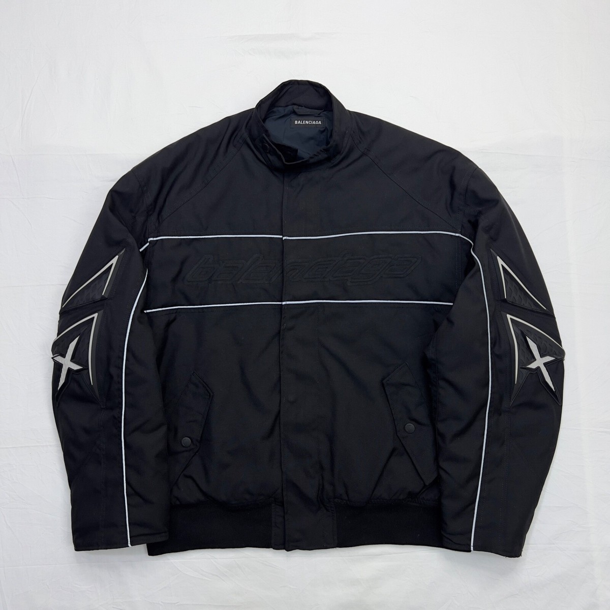 Balenciaga Biker Oversized Padded Logo Bomber Jacket Size 46